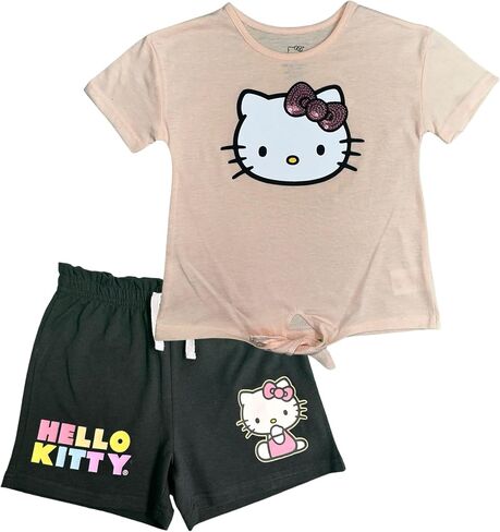 Hello Kitty Girls 2-Piece Tie Front T-Shirt and Dolphin Short Set in Saudi Arabia