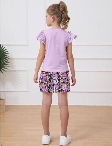 mksodop Girls outfits 2-Piece ruffled short sleeve butterfly floral print high waist floral shorts girls summer clothes in Kuwait