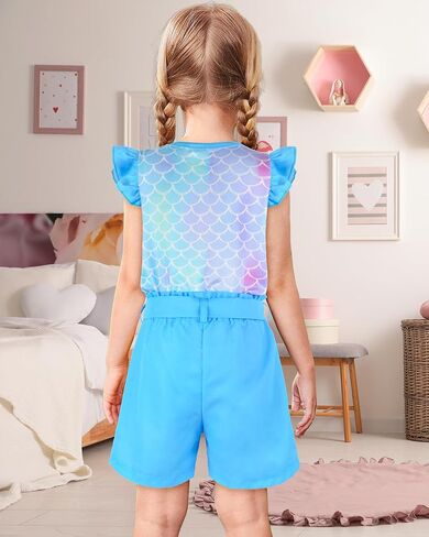 PASHOP Girls 2 Piece Outfits Summer Ruffle Trim Tops and High Waist Shorts Clothing Sets 3-8 Years in Saudi Arabia