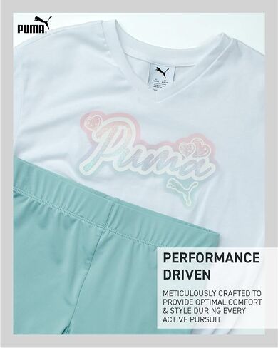 PUMA Girls' Biker Short Set - 2 Piece Short Sleeve Crewneck Graphic Tee Shirt and Bike Shorts for Girls (Sizes: 7-14) in Saudi Arabia