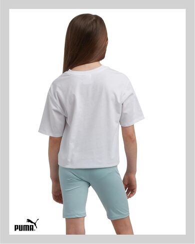 PUMA Girls' Biker Short Set - 2 Piece Short Sleeve Crewneck Graphic Tee Shirt and Bike Shorts for Girls (Sizes: 7-14) in Saudi Arabia