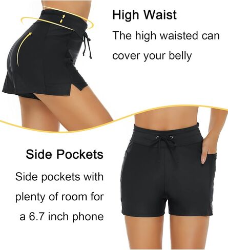 Tournesol Women's Swim Shorts High Waisted Bathing Suits Bottoms Swimsuit Tankini Boy Shorts V Slits Swimwear Board Shorts in Saudi Arabia