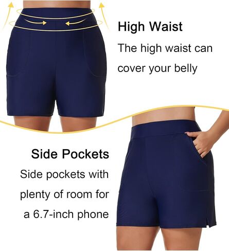 Tournesol Women's Plus Sweat Swims Shorts High Pherced Suping Suit Swimsuit Swansini Shorts Black in Kuwait