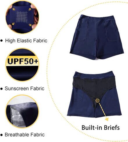 Tournesol Women's Plus Sweat Swims Shorts High Pherced Suping Suit Swimsuit Swansini Shorts Black in Kuwait