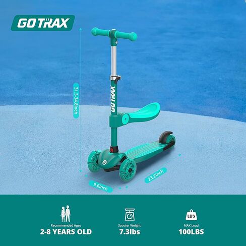 سكوتر Gotrax KS3 للأطفال، عجلات مضاءة LED، مقود ارتفاع قابل للتعديل ومقعد قابل للإزالة، سطح قابل للتوسيع ومضاد للانزلاق، سكوتر ثلاثي العجلات للأطفال من سن 2 إلى 8 سنوات وما يصل إلى 100 رطل in Kuwait