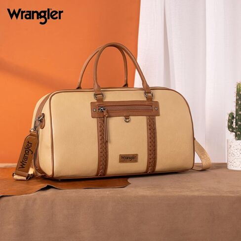 Wrangler Travel Duffel Bag Large Weekender Bag for Women Designer Carry on Overnight Bag for Trips Leather Luggage Bag Brown in Kuwait