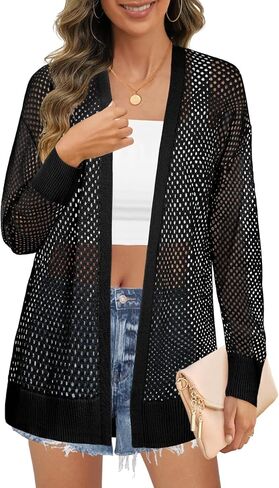 Merokeety Women's 2025 Peach Swim Cover Up Summer Evensize kimono خفيفة الوزن الكروشيه سترة كاروشيت طويلة الأكمام in Kuwait