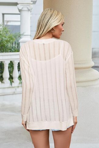 Styleword Women’s 2025 Summer Fashion Cardigan Boho Boho Boho Hollow Beach Cover Up Kimonos Open مع جيوب in Kuwait