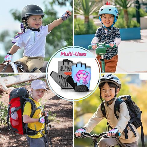 Half Finger Kids Cycling Gloves| Non-Slip, Padded, Antislip, Fingerless Kids Bike Gloves for Boys and Girls | Ideal for BMX, MTB, Gymnastics in Kuwait