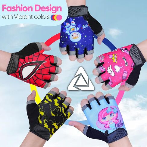 Half Finger Kids Cycling Gloves| Non-Slip, Padded, Antislip, Fingerless Kids Bike Gloves for Boys and Girls | Ideal for BMX, MTB, Gymnastics in Kuwait