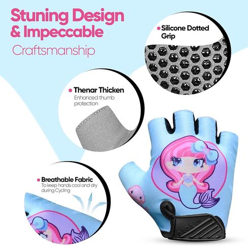 Half Finger Kids Cycling Gloves| Non-Slip, Padded, Antislip, Fingerless Kids Bike Gloves for Boys and Girls | Ideal for BMX, MTB, Gymnastics in Kuwait