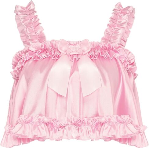 Satini Lingerie Satin Sissy Rolled Hem Edge Frilly Cami Top in Saudi Arabia