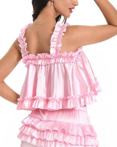 Satini Lingerie Satin Sissy Rolled Hem Edge Frilly Cami Top in Saudi Arabia