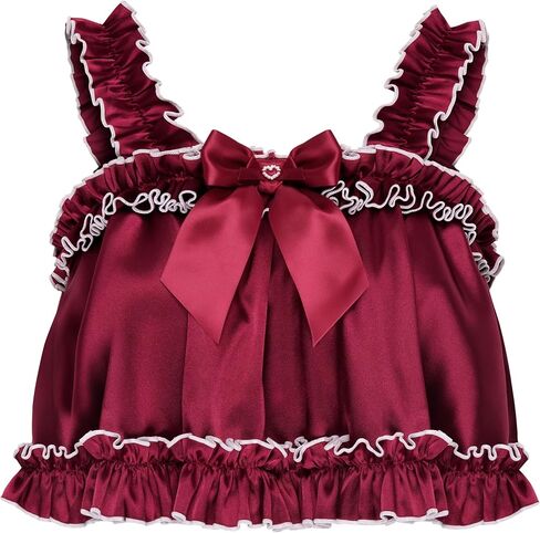 Satini Lingerie Satin Sissy Rolled Hem Edge Frilly Cami Top in Saudi Arabia