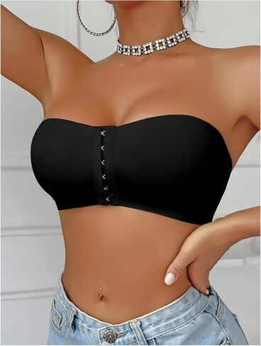 MakeMeChic Women's Front Closure Strapless Wireless Bralette Bandeau Bra Push Up Bras in Kuwait