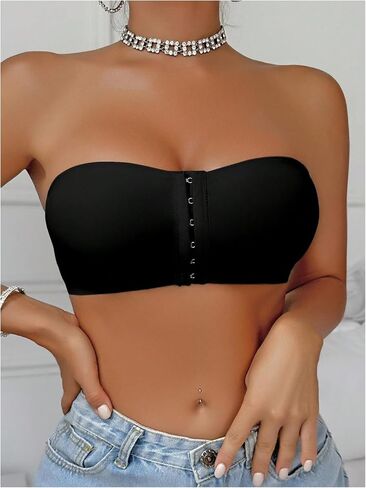 MakeMeChic Women's Front Closure Strapless Wireless Bralette Bandeau Bra Push Up Bras in Kuwait