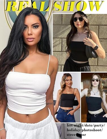 Ekouaer Women's 2pcs Crop Camisole Top Spaghetti Strap Tank Top Sleeveless Basic Cami Shirts Tube Tops in Saudi Arabia