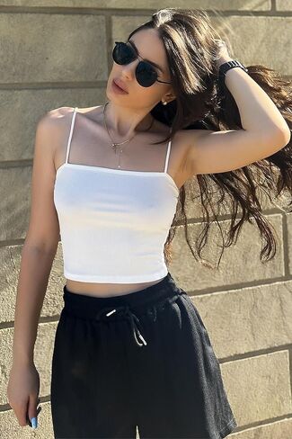 Ekouaer Women's 2pcs Crop Camisole Top Spaghetti Strap Tank Top Sleeveless Basic Cami Shirts Tube Tops in Saudi Arabia