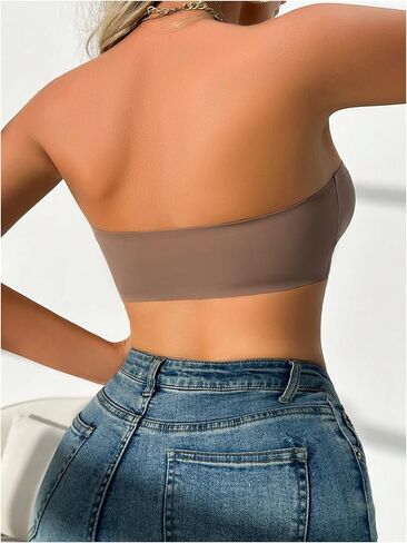 MakeMeChic Women's Front Closure Strapless Wireless Bralette Bandeau Bra Push Up Bras in Kuwait