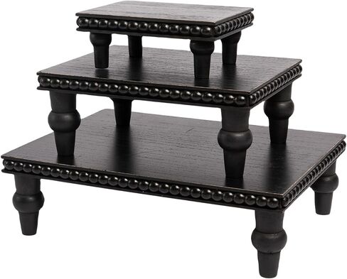 GENMOUS 3 Pcs Wooden Display Riser, Cupcake Dessert Display Riser, Black Rustic Large Tiered Tray Decor, Countertop Centerpiece, Farmhouse Coffee Bar Serving Stand, Plant Display Stand for Home Decor in Kuwait