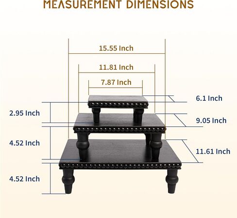 GENMOUS 3 Pcs Wooden Display Riser, Cupcake Dessert Display Riser, Black Rustic Large Tiered Tray Decor, Countertop Centerpiece, Farmhouse Coffee Bar Serving Stand, Plant Display Stand for Home Decor in Kuwait