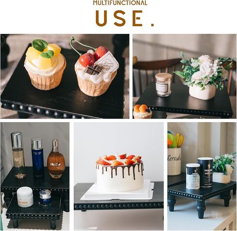 GENMOUS 3 Pcs Wooden Display Riser, Cupcake Dessert Display Riser, Black Rustic Large Tiered Tray Decor, Countertop Centerpiece, Farmhouse Coffee Bar Serving Stand, Plant Display Stand for Home Decor in Kuwait