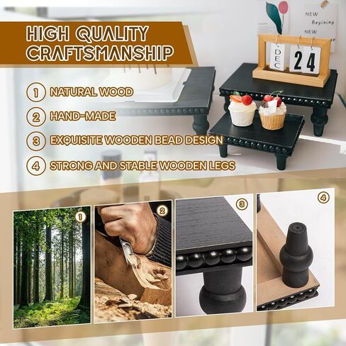 GENMOUS 3 Pcs Wooden Display Riser, Cupcake Dessert Display Riser, Black Rustic Large Tiered Tray Decor, Countertop Centerpiece, Farmhouse Coffee Bar Serving Stand, Plant Display Stand for Home Decor in Kuwait