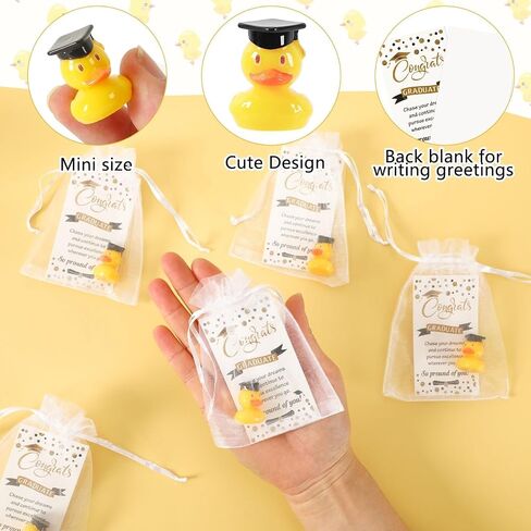 20 Pcs Grad Resin Duck with Cards Organza Bags Mini Grad Ducky Favor Graduation Ducks Gifts with Graduation Cap and Certificate Pool Bath (20 Sets) in Kuwait