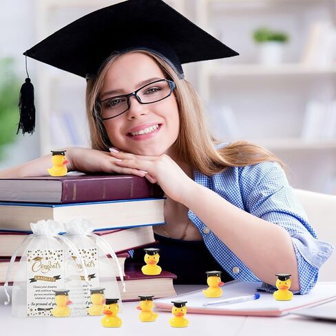 20 Pcs Grad Resin Duck with Cards Organza Bags Mini Grad Ducky Favor Graduation Ducks Gifts with Graduation Cap and Certificate Pool Bath (20 Sets) in Kuwait
