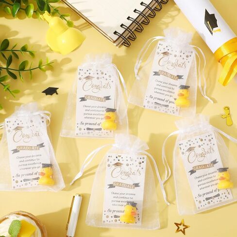 20 Pcs Grad Resin Duck with Cards Organza Bags Mini Grad Ducky Favor Graduation Ducks Gifts with Graduation Cap and Certificate Pool Bath (20 Sets) in Kuwait