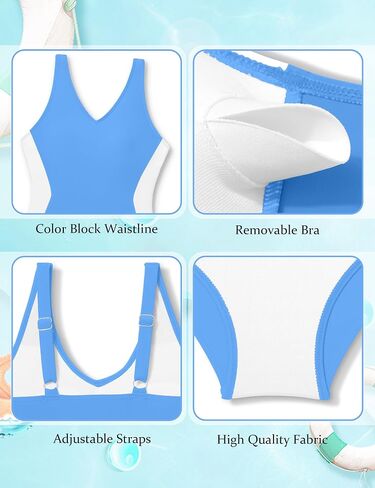 SHALLEMU Girls Swimsuit One One Be-te-lejable straps color block block clistline suit withwear 11-18y in Kuwait