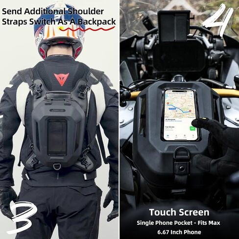 Rhinowalk Motorcycle Tank Bag Waterproof Hard Shell Motorbike Tank Bag with Touch Screen Phone Pocket, Detachable Top Cover, 5.6L Backpack Motor Cycle Accessories in Kuwait