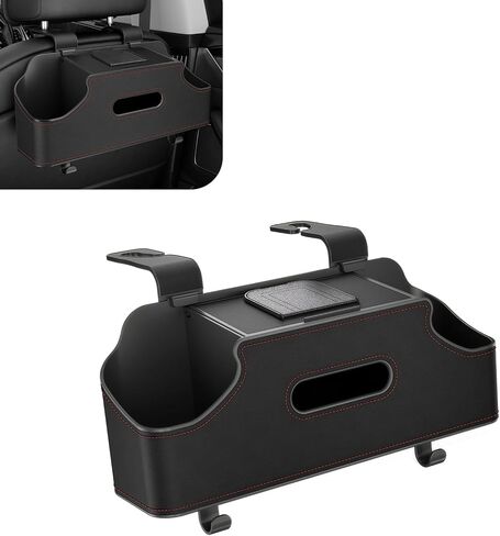 1 PC Car Seat Back Organizer, Car Back Seat Multi-Function Storage Box with 2 Drink Cup Holders, 11.42" x 3.35" Leather Tissue Organizer, Universal for Most Cars, Trucks, SUVs (Black) in Kuwait