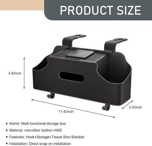 1 PC Car Seat Back Organizer, Car Back Seat Multi-Function Storage Box with 2 Drink Cup Holders, 11.42" x 3.35" Leather Tissue Organizer, Universal for Most Cars, Trucks, SUVs (Black) in Kuwait