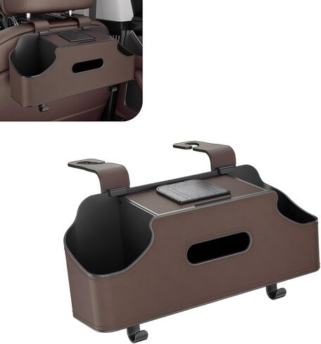 1 PC Car Seat Back Organizer, Car Back Seat Multi-Function Storage Box with 2 Drink Cup Holders, 11.42" x 3.35" Leather Tissue Organizer, Universal for Most Cars, Trucks, SUVs (Black) in Kuwait