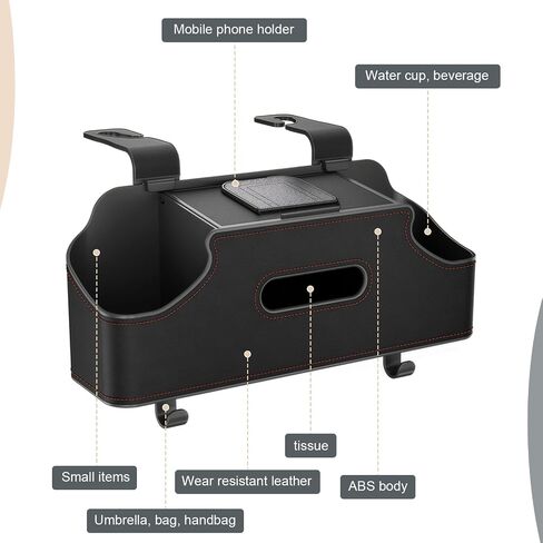 1 PC Car Seat Back Organizer, Car Back Seat Multi-Function Storage Box with 2 Drink Cup Holders, 11.42" x 3.35" Leather Tissue Organizer, Universal for Most Cars, Trucks, SUVs (Black) in Kuwait