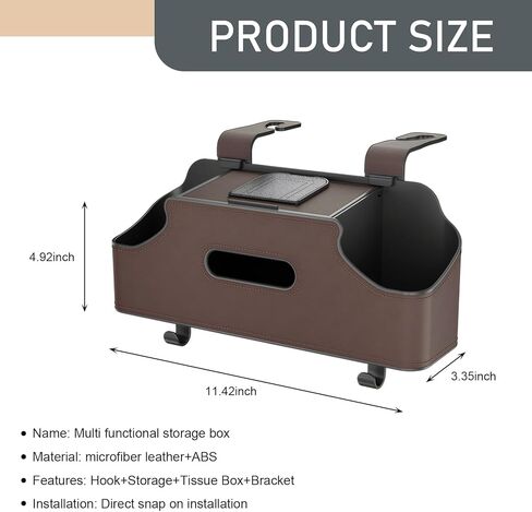 1 PC Car Seat Back Organizer, Car Back Seat Multi-Function Storage Box with 2 Drink Cup Holders, 11.42" x 3.35" Leather Tissue Organizer, Universal for Most Cars, Trucks, SUVs (Black) in Kuwait