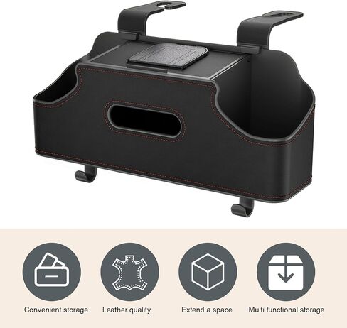 1 PC Car Seat Back Organizer, Car Back Seat Multi-Function Storage Box with 2 Drink Cup Holders, 11.42" x 3.35" Leather Tissue Organizer, Universal for Most Cars, Trucks, SUVs (Black) in Kuwait