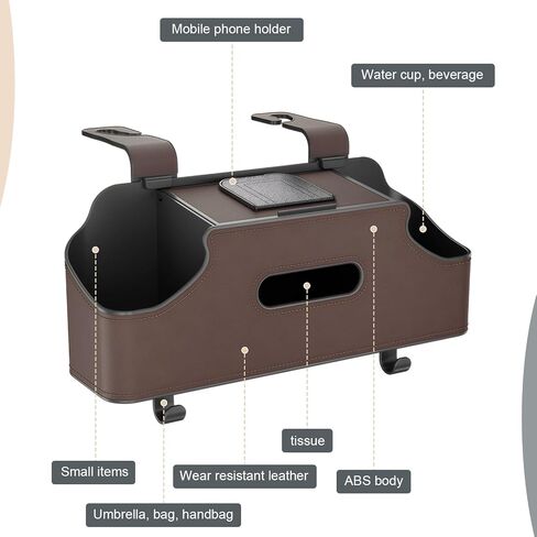 1 PC Car Seat Back Organizer, Car Back Seat Multi-Function Storage Box with 2 Drink Cup Holders, 11.42" x 3.35" Leather Tissue Organizer, Universal for Most Cars, Trucks, SUVs (Black) in Kuwait