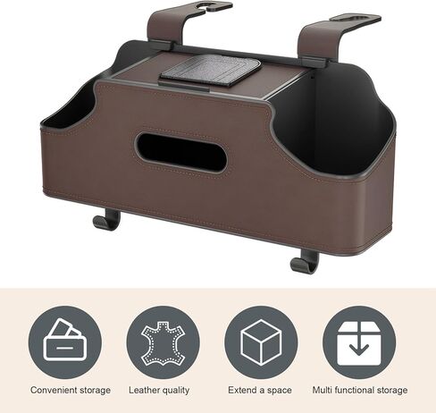1 PC Car Seat Back Organizer, Car Back Seat Multi-Function Storage Box with 2 Drink Cup Holders, 11.42" x 3.35" Leather Tissue Organizer, Universal for Most Cars, Trucks, SUVs (Black) in Kuwait