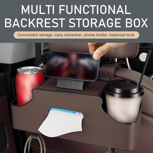 1 PC Car Seat Back Organizer, Car Back Seat Multi-Function Storage Box with 2 Drink Cup Holders, 11.42" x 3.35" Leather Tissue Organizer, Universal for Most Cars, Trucks, SUVs (Black) in Kuwait