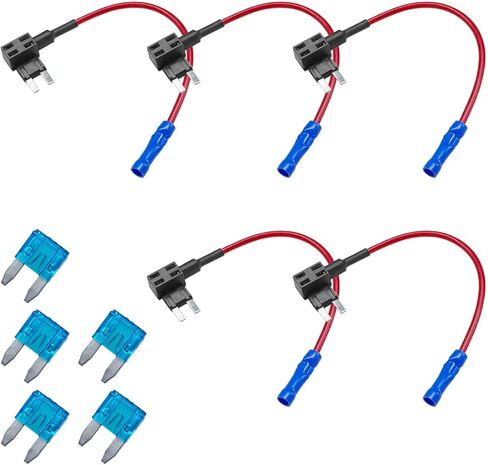 5pcs 12V Car Add-A-Circuit Fuse Tap Adapter ، حامل فتيل السيارات مع 15 أمبير فتيل شفرة ، حامل فتيل شفرة Mini ATM ATM للسيارات والشاحنات والقوارب in Kuwait