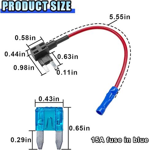 5pcs 12V Car Add-A-Circuit Fuse Tap Adapter ، حامل فتيل السيارات مع 15 أمبير فتيل شفرة ، حامل فتيل شفرة Mini ATM ATM للسيارات والشاحنات والقوارب in Kuwait