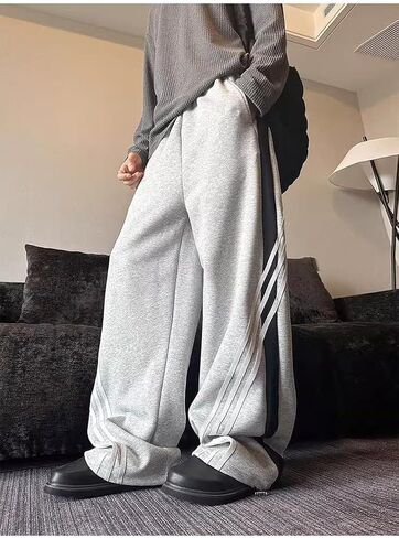 Baggy Sweatpants Men Striped Wide Leg Track Pants Women Cotton Elastic Waist Loose Fit Cargo Joggers in Kuwait
