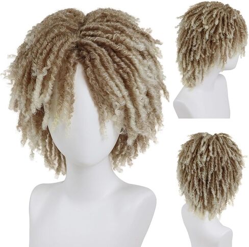 GNIMEGIL Mens Dreadlock Wig Ombre Blonde Curly Male Fake Dreads Hair Loc Short Braided Wig with Bangs Realistic Twist Rasta Wigs Halloween Costume Rocker Cosplay in Saudi Arabia