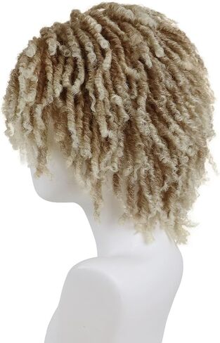 GNIMEGIL Mens Dreadlock Wig Ombre Blonde Curly Male Fake Dreads Hair Loc Short Braided Wig with Bangs Realistic Twist Rasta Wigs Halloween Costume Rocker Cosplay in Saudi Arabia