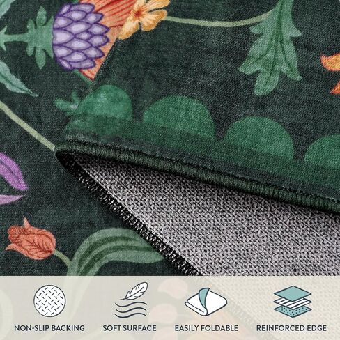Lahome Boho Floral 2x6 Washable Green Bathroom Kitchen Runner Rug, Soft Rug Runners for Hallways Non Slip, Low-Pile Carpet Runner for Entryway Laundry (Forest Green,2x6) in Saudi Arabia
