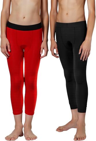 Blcculi 2 Pack 3/4 Youth Sports Leggings,Boys Compression Leggings,Quick Dry Base Layer Athletic Tights for Running,Football in Kuwait