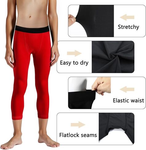 Blcculi 2 Pack 3/4 Youth Sports Leggings,Boys Compression Leggings,Quick Dry Base Layer Athletic Tights for Running,Football in Kuwait