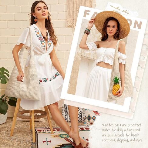 EIMMBD Crochet Bags for Women Beach Totes Bags Aesthetic Summer Tote Shoulder Hippie Bag Knit Bag in Kuwait